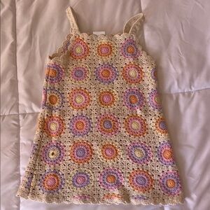 Zara Crocheted Tank Dress - Cream with Pink, Orange, Purple, Yellow Accents